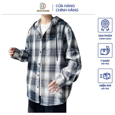 Áo khoác sơ mi cúc bấm vải cotton nỉ 1 lớp dày dặn form dài sọc caro che nắng cách nhiệt tốt mẫu 2025 Bảo Đăng.