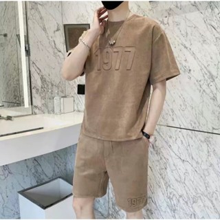    45-85 kg  Bộ Quần Áo Thể Thao Da Lộn Nam Cao Cấp Chũ Dập Nổi 3D Lịch Sự  POLOUMAOR  Chạy Bộ Sport Top 