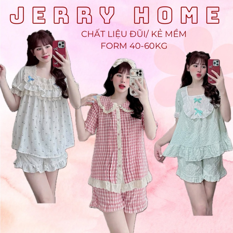 Đồ Bộ Freesize 40-60kg, Pijama Nữ Mặc Nhà Cộc Đùi Chất Liệu Xốp Mềm Thoải Mái Jerry Home