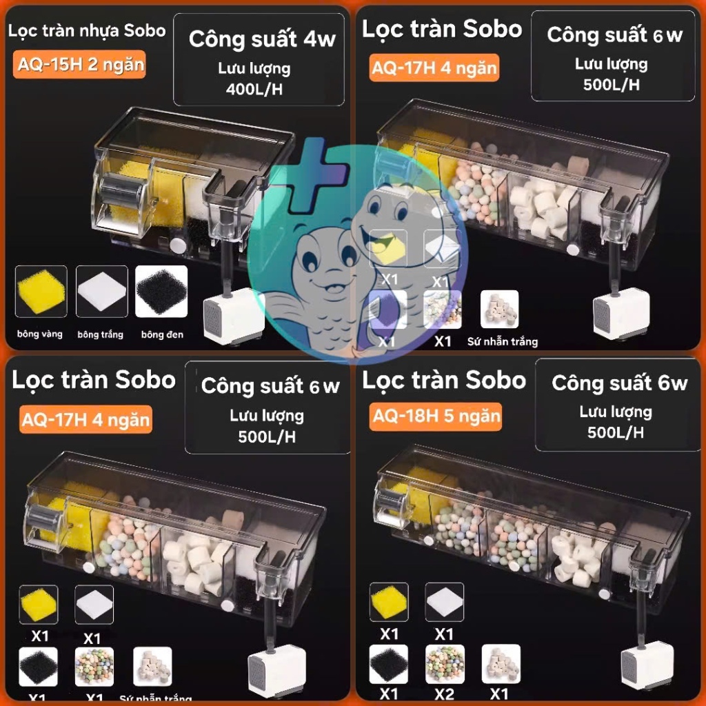 Lọc tràn sobo AQ-15H | AQ-16H | AQ-17H | AQ-18H cho bể cá siêu sạch
