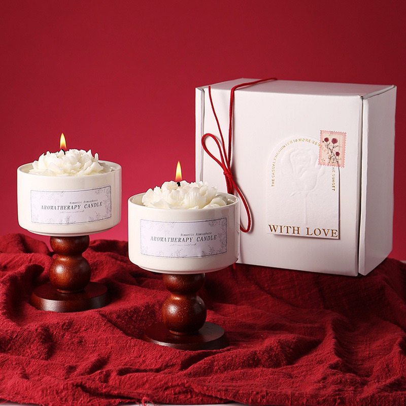 Hộp quà nến thơm hình hoa quà tặng kèm đế gỗ KILIG CHARM 4 mùi hương tặng người thương - KS06