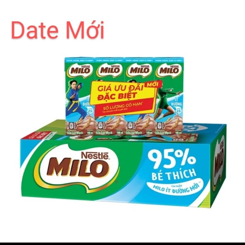 Sữa Lúa Mạch Milo Ít Đường 180ML(48Hộp x 180ML) DATE MỚI