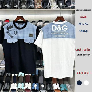 Áo Phông Nam DG Thân Trên Vải Bò Loang Xanh Trơn logo In Chữ Hai Mặt, Áo Thun DG Nam Form Rộng Siêu Hot