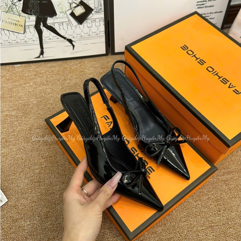 Giày cao gót mũi nhọn phối nơ da bóng mềm 5p hàng cao cấp full hộp ( TT15 ) | BigBuy360 - bigbuy360.vn