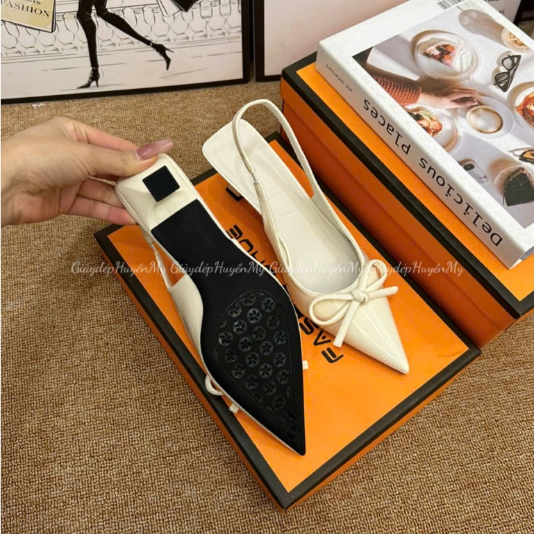 Giày cao gót mũi nhọn phối nơ da bóng mềm 5p hàng cao cấp full hộp ( TT15 ) | BigBuy360 - bigbuy360.vn