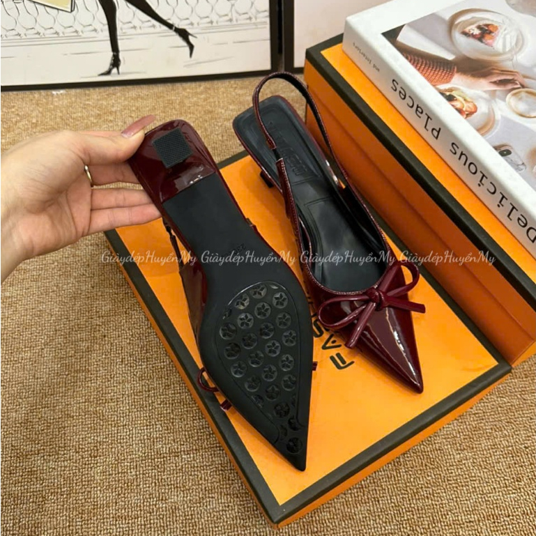Giày cao gót mũi nhọn phối nơ da bóng mềm 5p hàng cao cấp full hộp ( TT15 ) | BigBuy360 - bigbuy360.vn