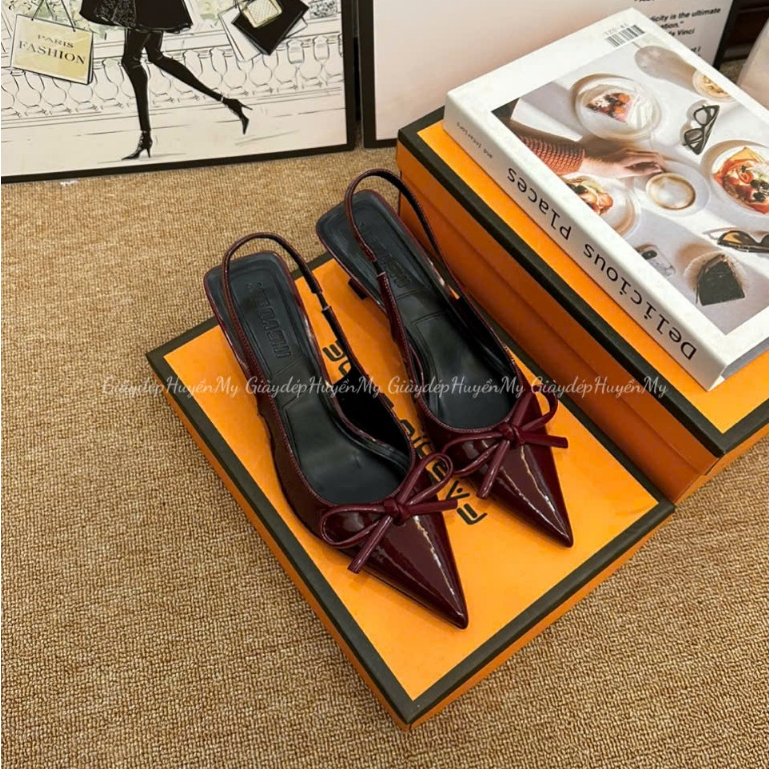 Giày cao gót mũi nhọn phối nơ da bóng mềm 5p hàng cao cấp full hộp ( TT15 ) | BigBuy360 - bigbuy360.vn