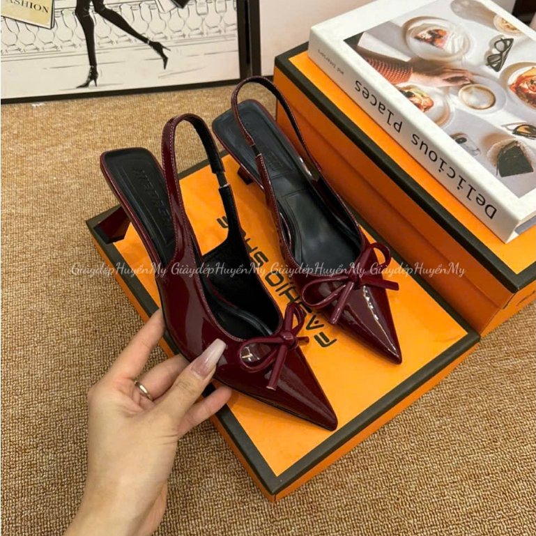 Giày cao gót mũi nhọn phối nơ da bóng mềm 5p hàng cao cấp full hộp ( TT15 ) | BigBuy360 - bigbuy360.vn