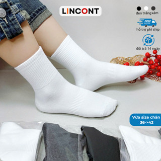 [Combo 10 đôi] Tất Vớ Nam Nữ Cổ Lửng Cotton Trơn Dệt Kim 14cm dày mịn Thoáng Khí trắng-đen-xám
