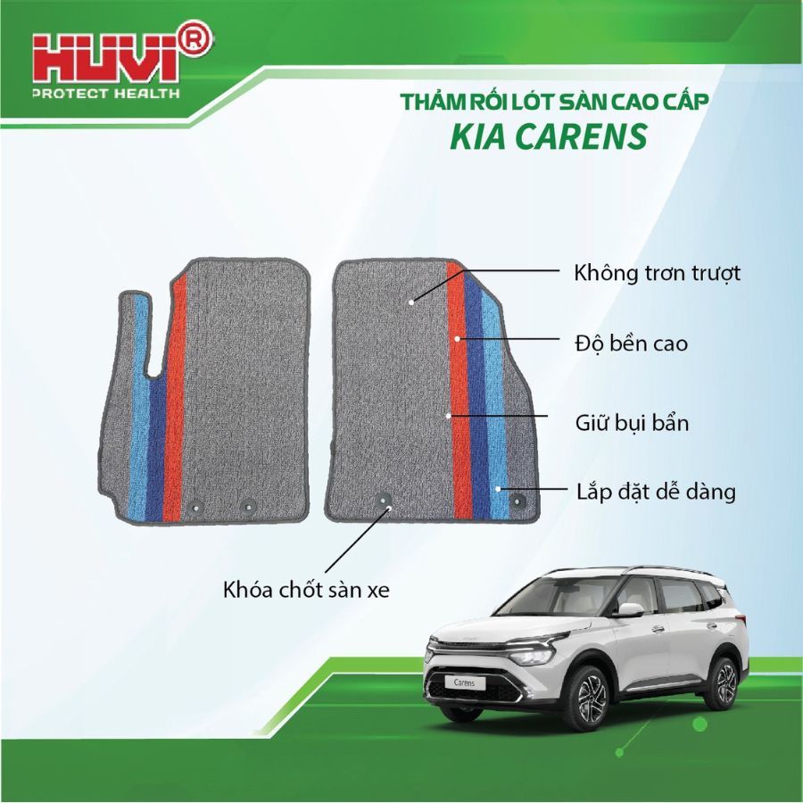 [DÙNG VỚI THẢM SÀN HUVI] Thảm rối lót sàn xe ô tô KIA CARENS 2023+ 7 chỗ dùng nhựa PVC cao cấp thươn