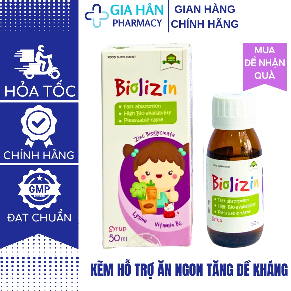 Biolizin Kẽm Hữu Cơ Lysine B6 Giúp Bé Ăn Ngon Tăng Đề Kháng Bổ Sung Kẽm Chai 50ml