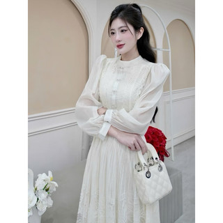 Đầm Váy Dự Tiệc Cao Cấp Ren Phối Tơ Hoạ Tiết Kèm Tag Đá Dáng Dài Sang Chảnh Phong Cách Tiểu Thư - MAYSTORE