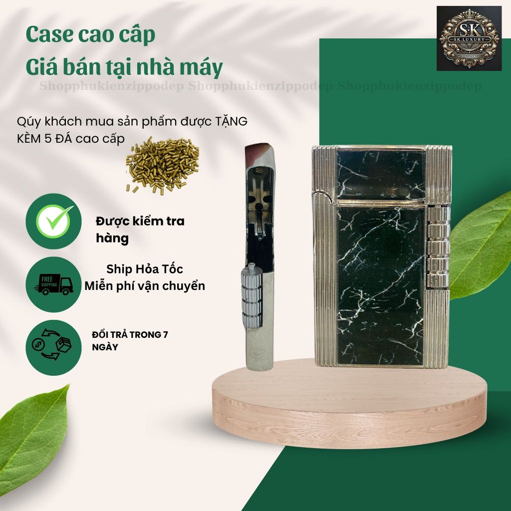 Case Dupont độc lạ, Vân xanh bạc ,SANG TRỌNG tặng 5 đá zippo (DU XANH BẠC)