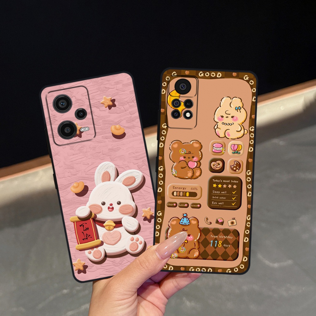 Ốp lưng Xiaomi Redmi Note 12 / Redmi Note 12 Pro  in hình nền caro gấu thỏ, gấu bear cute