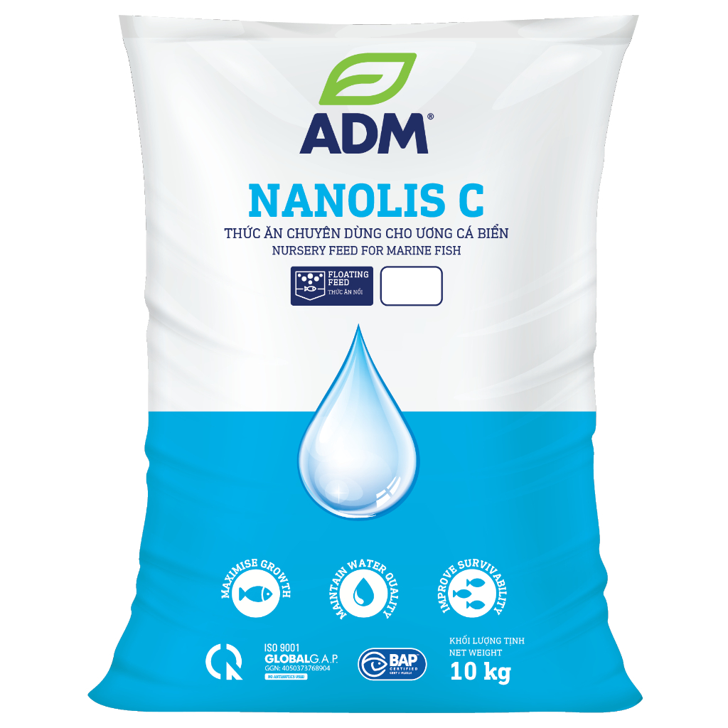 Bao 10kg cám chìm 2 li, 1 li Nanolis C ADM 55 Đạm