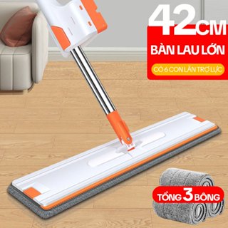 Cây Lau Nhà Tự Vắt KITIMOP WHITE 42CM, Chổi Lau Nhà Tự Vắt Thông Minh Xoay 360 Độ (KHÔNG KÈM XÔ)