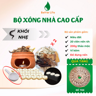 Bộ xông nhà thảo mộc cao cấp gồm bếp, thảo mộc, nến và đế đựng, xông thơm nhà cửa, thu hút vận may