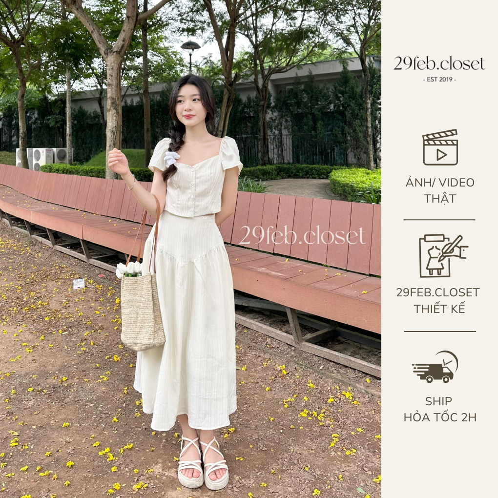 Set Áo Kiểu Croptop Khuy Trước Kèm Chân Váy Dài Dáng Xòe Nhẹ Nhàng Nữ Tính Sang Chảnh Chất Đũi Gân - 29feb.closet - S105 | BigBuy360 - bigbuy360.vn