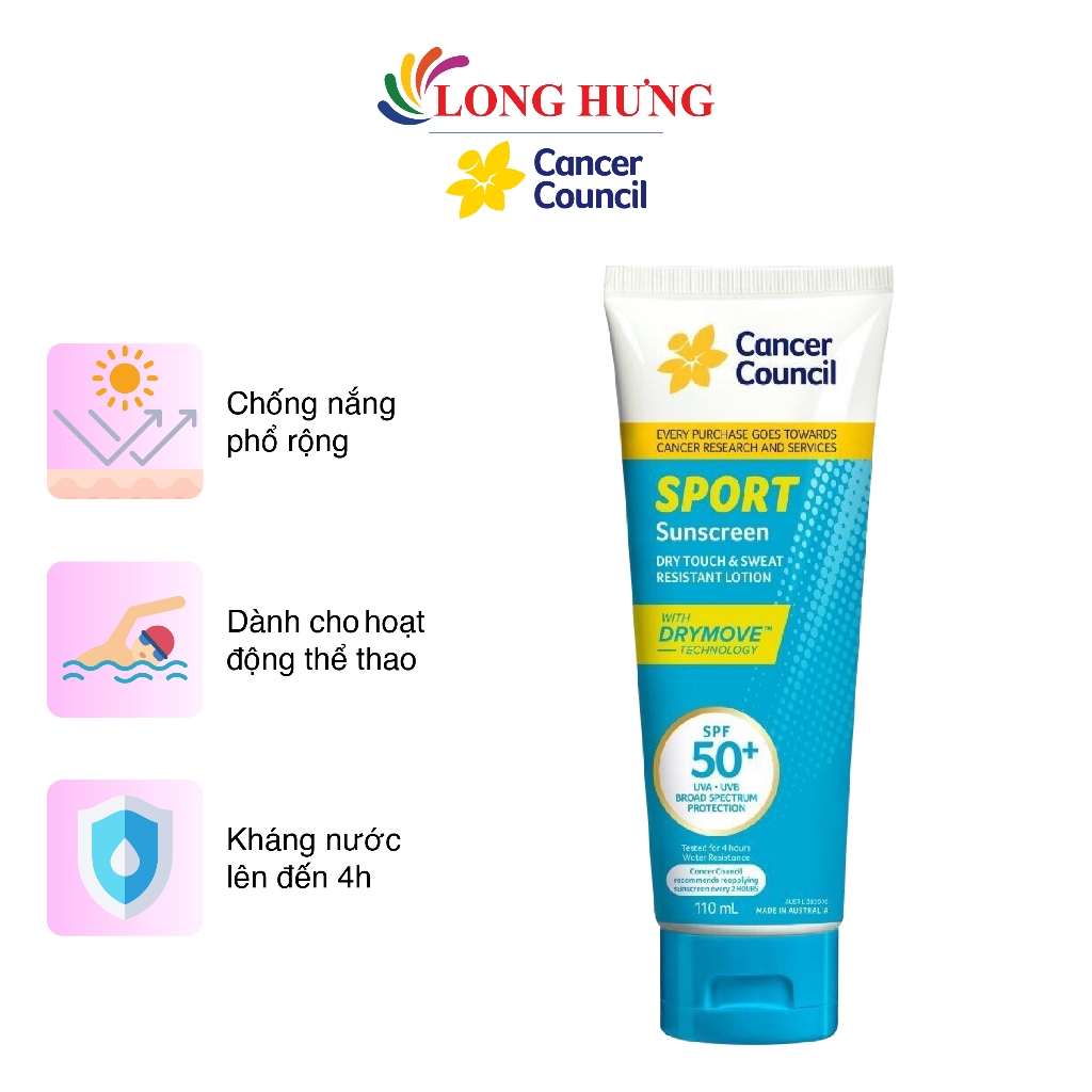 Kem chống nắng dành cho hoạt động thể thao Cancer Council Sport Sunscreen SPF50+ (35ml/110ml)