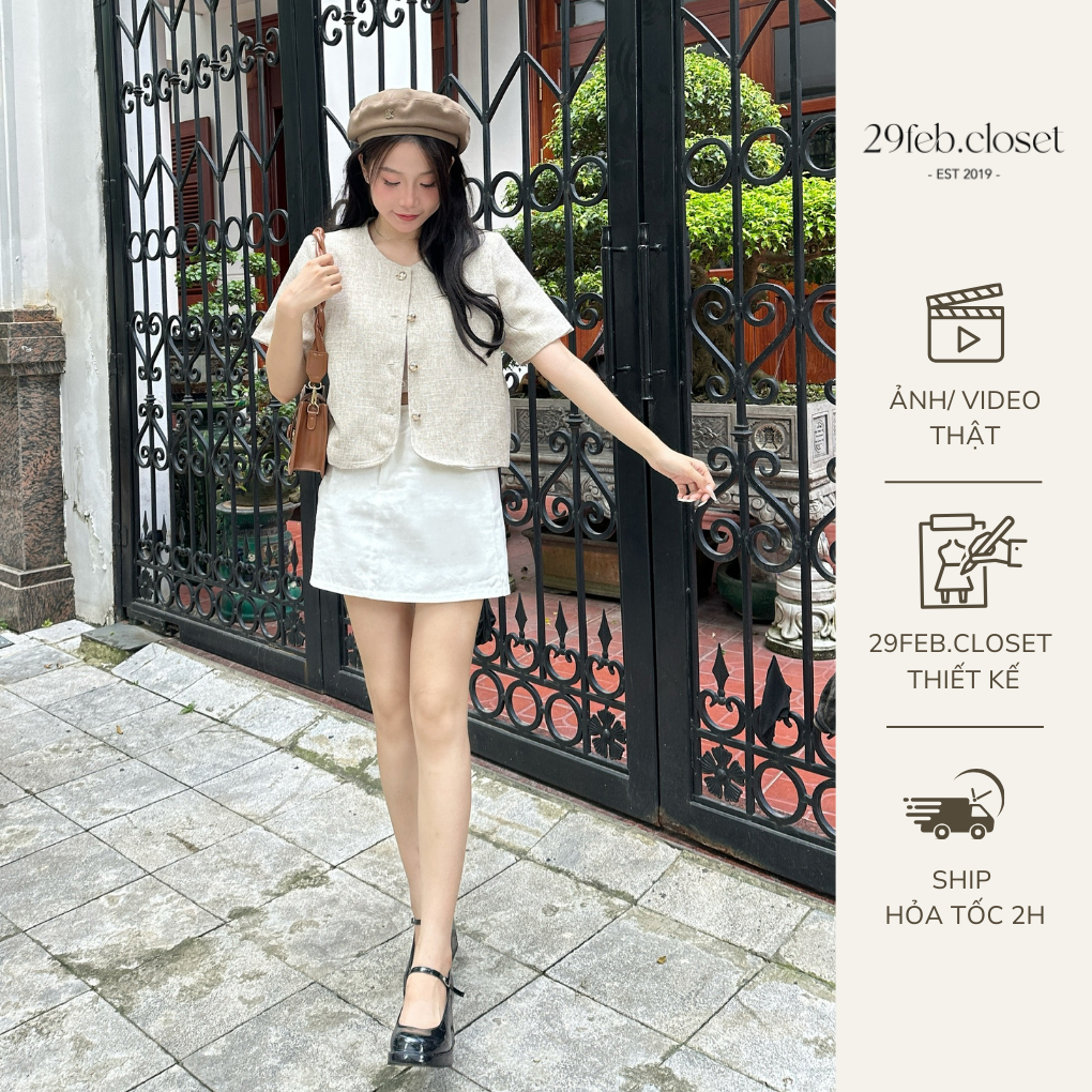 Áo Blazer Cổ Tròn Nữ Dáng Lửng Cộc Tay Họa Tiết Túi Cơi Trước Nữ Tính Dáng Hàn Quốc- 29feb.closet - A472 | BigBuy360 - bigbuy360.vn