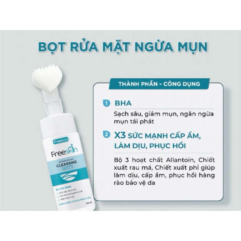Bọt rửa mặt ngừa mụn Novocare - Freeskin Cleansing Foam 120ml