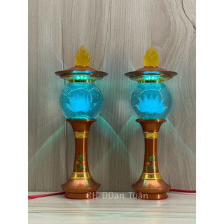 Cặp 2 cây đèn thờ quả cầu pha lê - đèn thờ cúng trang trí