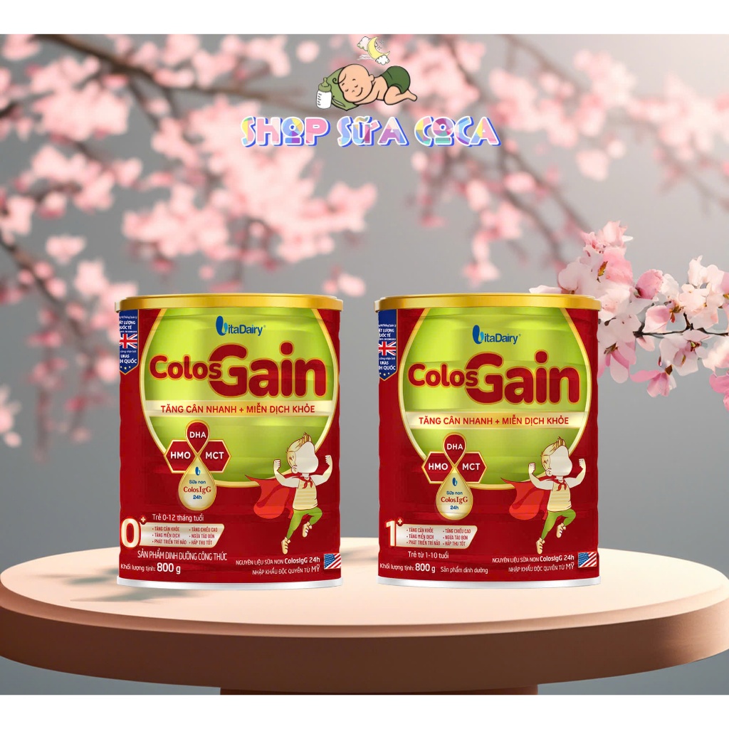 Vitadairy-Sữa bột Colos Gain 0+1+ 800gr ( date mới đầy đủ mã QR tích xu)
