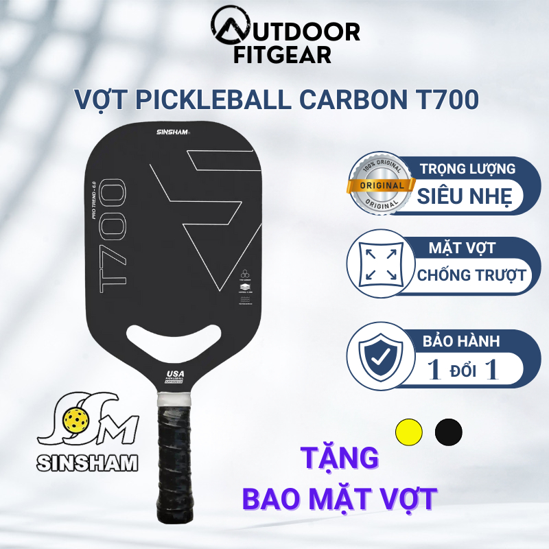 Vợt Pickleball Sinsham Full Carbon T700 Vợt Chơi Bóng Pickleball Chính Hãng Trọng Lượng Nhẹ