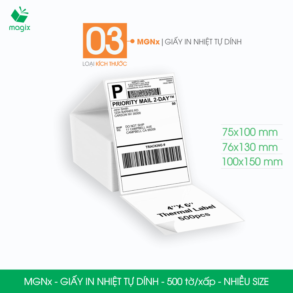 MGNx - Xấp 500 tờ giấy in nhiệt A6, A7 tự dính - Giấy in đơn hàng, giấy in A6, A7 - Nhiều size