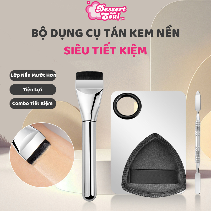 Combo Cọ Tán Nền Khay Trộn Nền Dessert Soul Cọ Tán Nền Mỏng Nhẹ Bảng Trộn Nền Không Gỉ - DC002