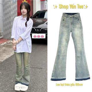 Quần ống loe nữ màu rêu nhạt bụi bặm Yến Tee , ống quần tạo kiểu gỡ ống đẹp lạ #0164