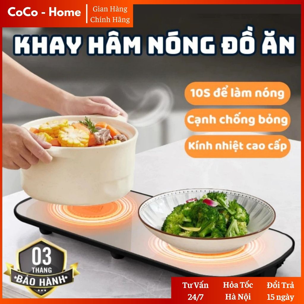 Khay Hâm Nóng Đồ Ăn Thiết Kế Kính Cường Lực Chắc Chắn, Khay Làm Nóng Đồ Ăn Cách Nhiệt Gia Dụng CoCo - HNDA01