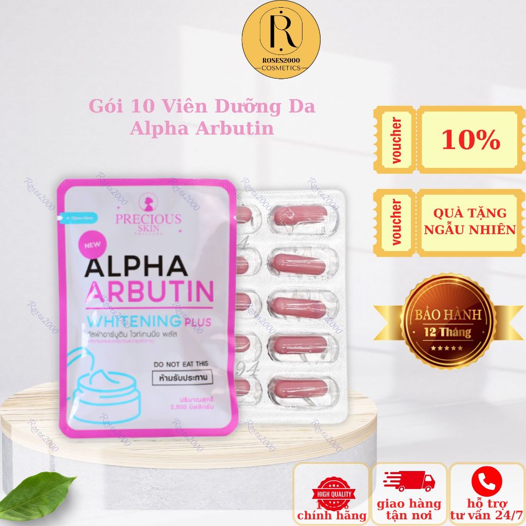 Viên Serum Dưỡng Da Alpha Arbutin Whitening - Dưỡng Trắng, Giảm Thâm, Sáng Mịn Tự Nhiên (Gói 10 Viên