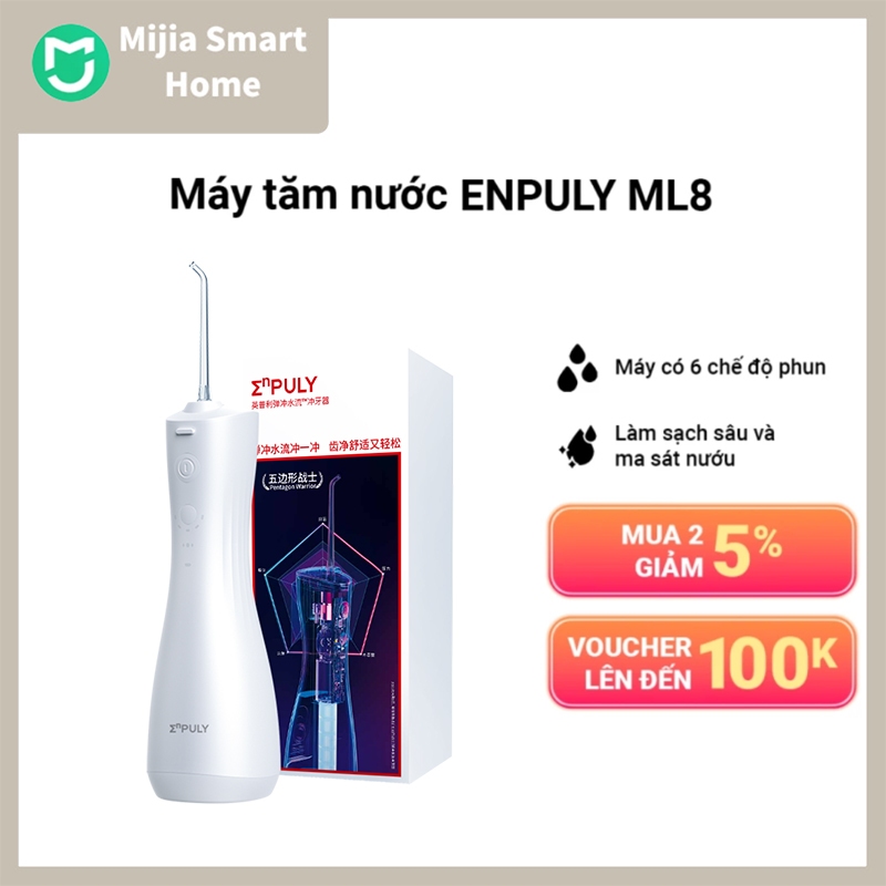 Máy Tăm nước Brushie mini Enpuly ML8 Chống nước IPX7 Pin 90 Ngày , 250ML, áp suất nước 140PSI, 2 vòi