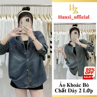 Áo khoác bò jean dáng lửng dài tay, Áo khoác jean nữ form rộng phong cách Hàn Quốc HS10 Hanzi Official