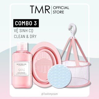 Bộ dụng cụ vệ sinh cọ trang điểm TMR Clean and Dry Combo set giỏ phơi cọ, nước rửa cọ 3 món tiện lợi