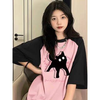 Áo thun RAGLAN nam nữ form rộng tay lỡ SAM CLO phông freesize dáng Unisex - mặc cặp, nhóm, lớp in hình CON MÈO ĐEN