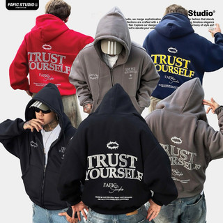  Áo khoác Zip Boxy TRUST YOURSELF chất nỉ bông dáng rộng hoodie zip FAFIC STUDIO from rộng nam nữ unisex 