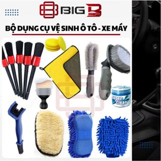Dụng Cụ Rửa Xe Máy Ô Tô Nhiều Món Găng Tay, Bộ 5 Cọ Rửa, Chổi cọ Vành Lazang, Khăn Lau, Bàn Chải Sên ,Mút, Gel VS BIGB