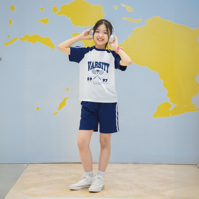 Bộ quần áo bé gái màu phối in chữ 'VARSITY' thun cotton 4 chiều - Loza Kids BF310