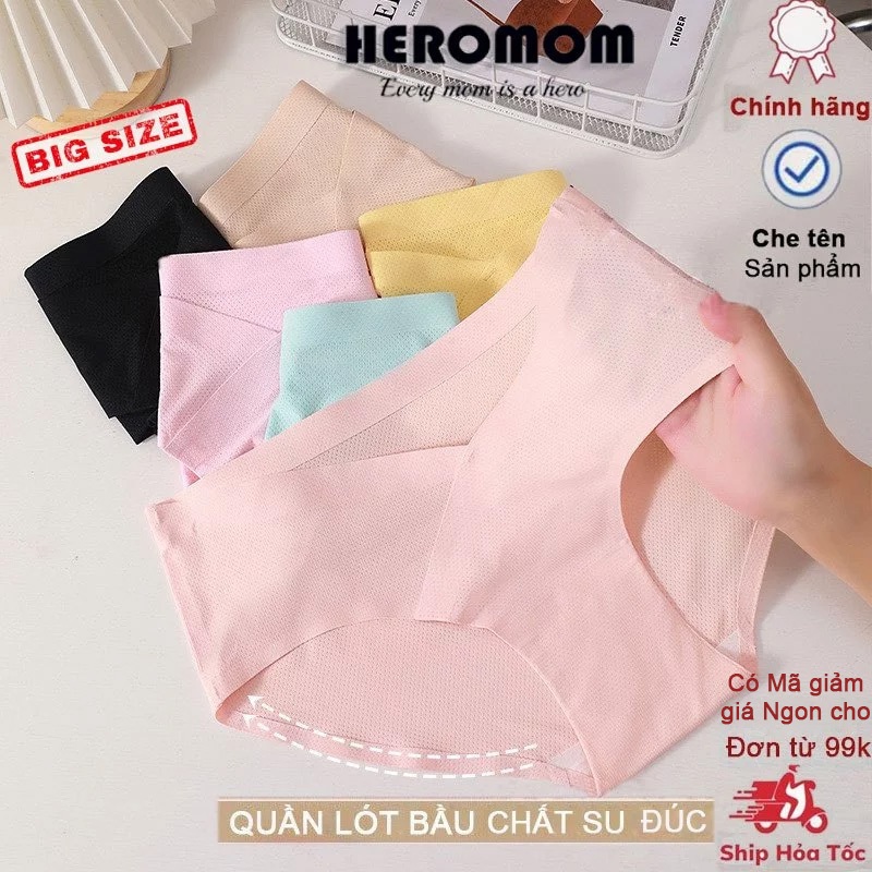 Quần lót bầu Bigsize Su Đúc thông hơi cạp chéo đũng sáng màu Kháng Khuẩn KHÔNG ĐƯỜNG MAY HEROMOM