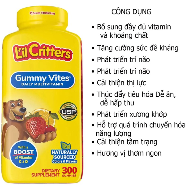 [Date mới] Kẹo gấu dẻo gummy vites vitamin tổng hợp cho bé 300 viên Mỹ