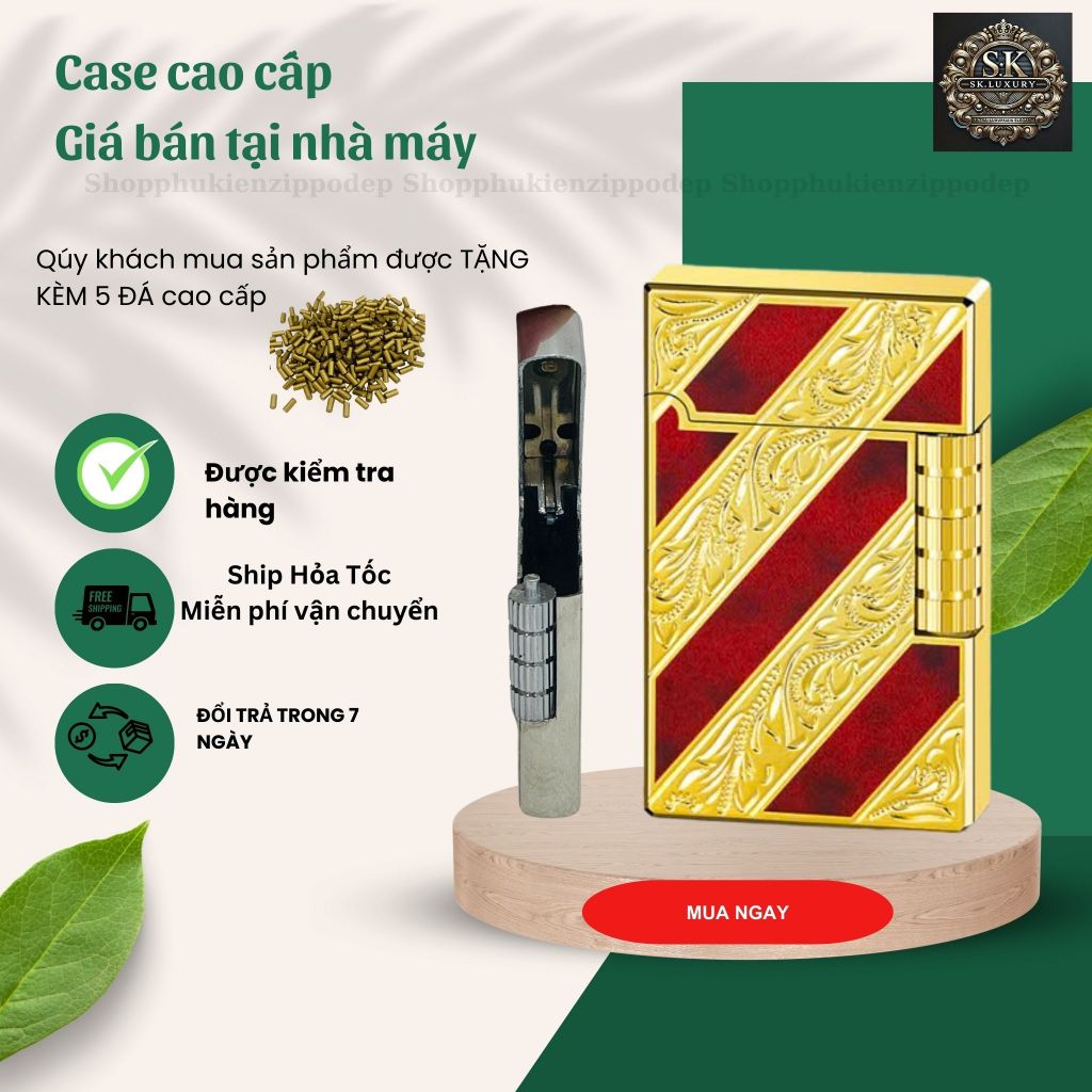 Case Dupont độc lạ,Sọc vàng đỏ đẹp bền , tặng 5 đá zippo (YDPVANGDO)