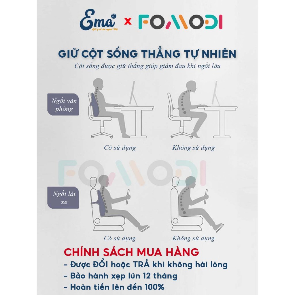 Gối tựa lưng massage FOMODI cao su non dành cho dân văn phòng và lái xe thiết kế công thái học chống đau mỏi | BigBuy360 - bigbuy360.vn