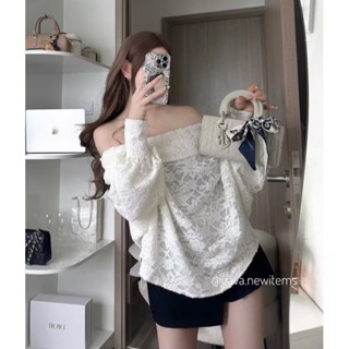 Áo Trễ Vai Ren Hoa”LuZin Top” Tay Bồng Tiểu Thư-3 Màu Kem,Đen,Trắng-Dành cho Nữ