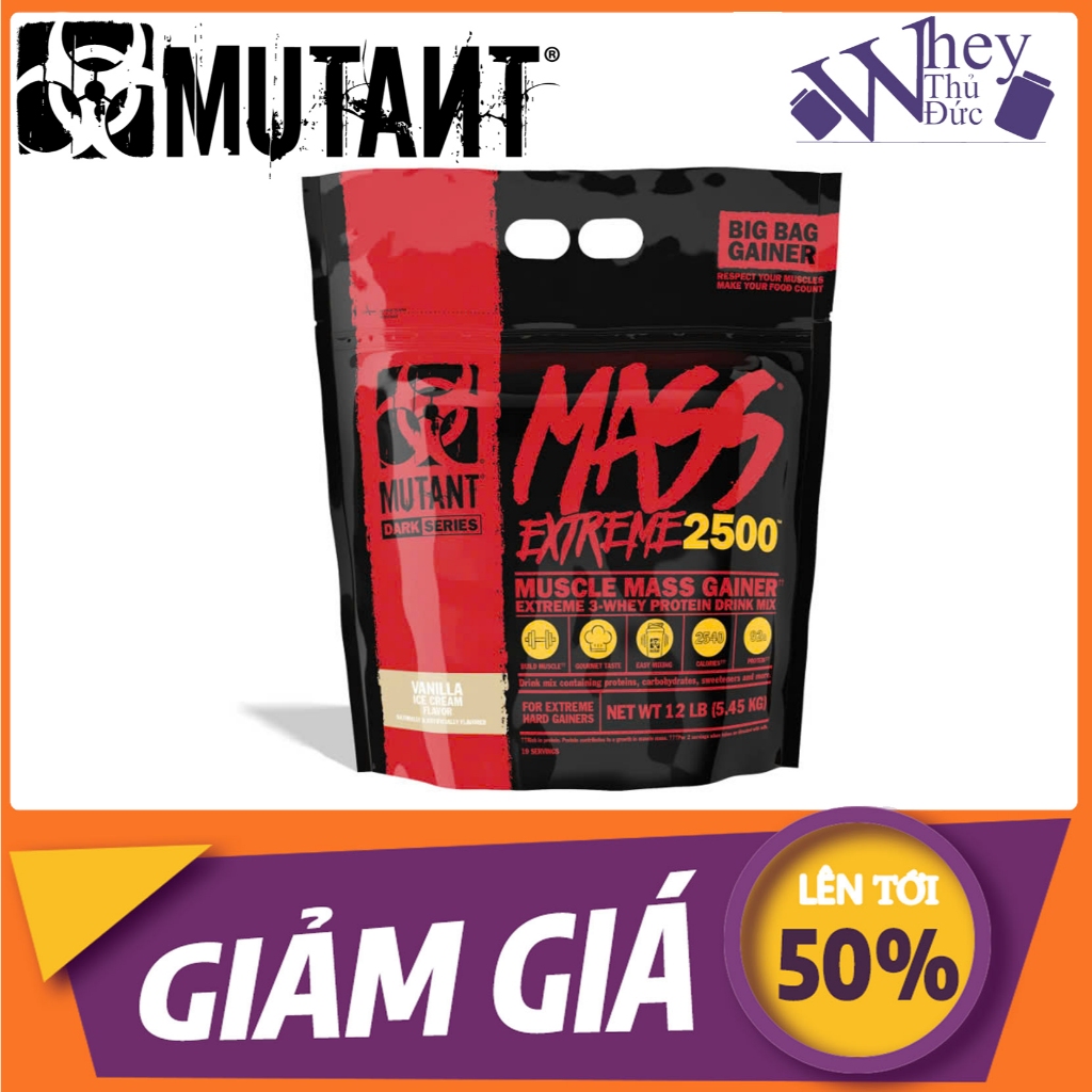Sữa tăng cân Mutant Mass EXTreme 2500 vị Cookies 12Lbs 5.45KG