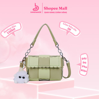 Túi tự đan nữ BB Handmade diy đan ô vuông hình bánh quy da pu size 18cm