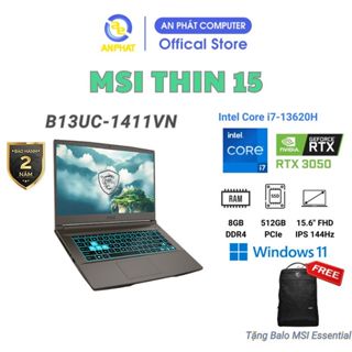 Laptop MSI Thin 15 B13UC-1411VN (Core i7-13620H | 8GB | 512GB | RTX 3050 4GB | 15.6 inch FHD 144Hz | Win 11)