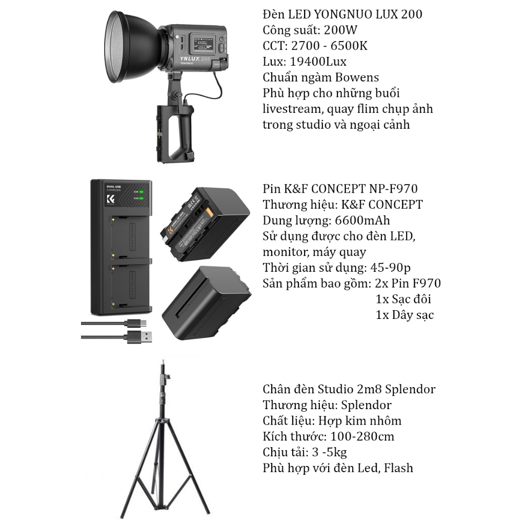 Đèn LED YONGNUO LUX 200 5600K 200W - Hàng chính hãng - Combo 1