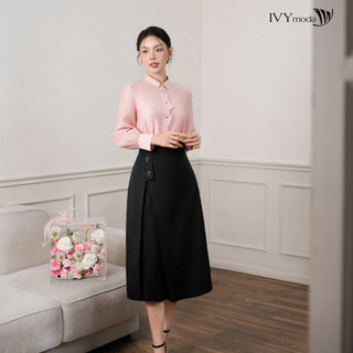 Áo sơ mi lụa đính hoa , Áo cổ đức dáng suông công sở nữ IVY moda MS 17M8554